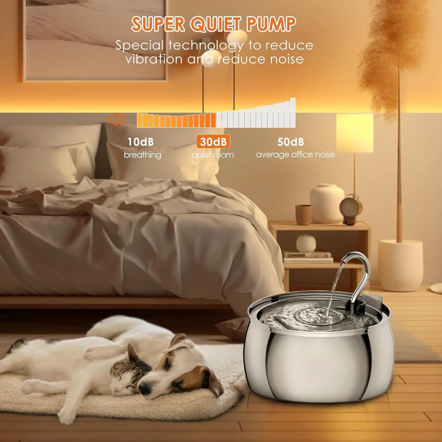 4L Ultra-Quiet Stainless Steel Cat Water Fountain Automatic Drink Filter Pet Drinking Dispenser Drinker for Cats Water Filter